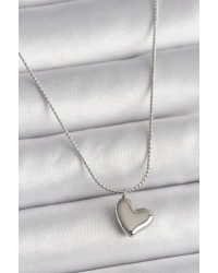 316L Çelik Gümüş Renk Zincir Kalp Figür Kadın Kolye