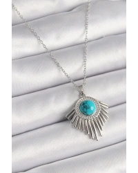 316L Çelik Gümüş Renk Zincir Mavi Boncuklu Zirkon Taşlı Kadın Kolye