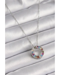 316L Çelik Gümüş Renk Zincir Renkli Zirkon Taşlı Xoxo Model Kadın Kolye