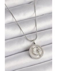 316L Çelik Gümüş Renk Zincir Zirkon Taş Detaylı Beyaz Sedefli Ay Yıldız İşleme Kadın Kolye