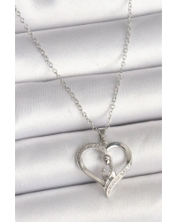 316L Çelik Gümüş Renk Zincir Zirkon Taş Detaylı Kalp Model Kadın Kolye