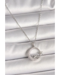 316L Çelik Gümüş Renk Zincir Zirkon Taşlı Ay Yıldız Model Sonsuzluk Detay Kadın Kolye