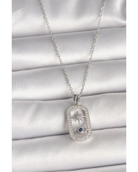 316L Çelik Gümüş Renk Zincir Zirkon Taşlı Göz Yıldız Model Kadın Kolye