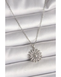 316L Çelik Gümüş Renk Zincir Zirkon Taşlı Güneş Model Kadın Kolye