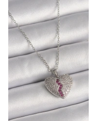 316L Çelik Gümüş Renk Zincir Zirkon Taşlı Kalp Model Kadın Kolye