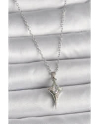 316L Çelik Gümüş Renk Zincir Zirkon Taşlı Kuzey Yıldızı Model Kadın Kolye