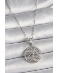 316L Çelik Gümüş Renk Zincir Zirkon Taşlı Lotus Model Kadın Kolye