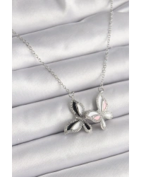 316L Çelik Gümüş Renk Zincir Zirkon Taşlı Renkli Kelebek Model Kadın Kolye