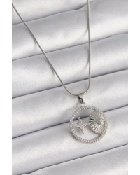 316L Çelik Gümüş Renk Zincir Zirkon Taşlı Yıldız Madalyon Model Kadın Kolye