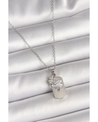 316L Çelik Gümüş Renk Zincir Zirkon Taşlı Yonca Model Kadın Kolye