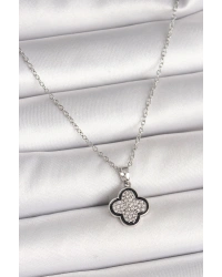 316L Çelik Gümüş Renk Zincir Zirkon Taşlı Yonca Model Kadın Kolye