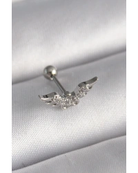 316L Çelik Gümüş Renk Zirkon Taş Detay Kanat Model Tragus Piercing