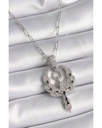 316L Çelik Gümüş Renk Zirkon Taşlı Anka Kuşu Model Kadın Kolye