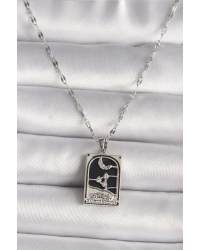 316L Çelik Gümüş Renk Zirkon Taşlı  Ay Figürlü Taror Model Kadın Kolye