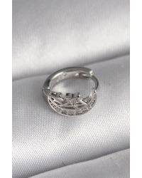 316L Çelik Gümüş Renk Zirkon Taşlı Ay Yıldız Model Tragus Piercing