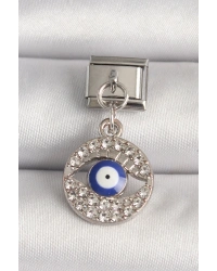 316L Çelik Gümüş Renk Zirkon Taşlı Göz Model Nazar Boncuk Detay Nomination Charm