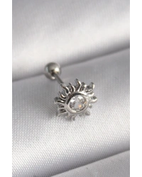 316L Çelik Gümüş Renk Zirkon Taşlı Güneş Tragus Piercing