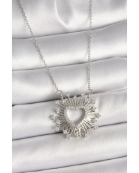 316L Çelik Gümüş Renk Zirkon Taşlı Kalp Model Kadın Kolye