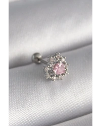 316L Çelik Gümüş Renk Zirkon Taşlı Kalp Tragus Piercing