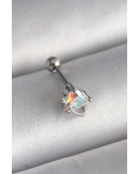 316L Çelik Gümüş Renk Zirkon Taşlı Kalp Tragus Piercing