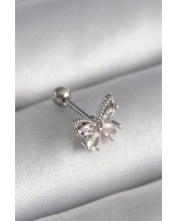316L Çelik Gümüş Renk Zirkon Taşlı Kelebek Tragus Piercing