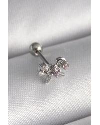 316L Çelik Gümüş Renk Zirkon Taşlı Kurdele Tragus Piercing