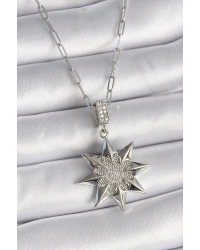 316L Çelik Gümüş Renk Zirkon Taşlı Kutup Yıldızı Model Kadın Kolye