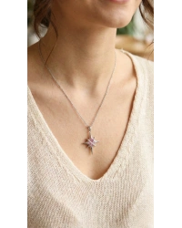 316L Çelik Gümüş Renk Zirkon Taşlı Kutup Yıldızı Model Kadın Kolye