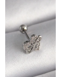 316L Çelik Gümüş Renk Zirkon Taşlı Sonsuzluk Detay Tragus Piercing