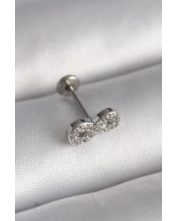316L Çelik Gümüş Renk Zirkon Taşlı Sonsuzluk Model Tragus Piercing