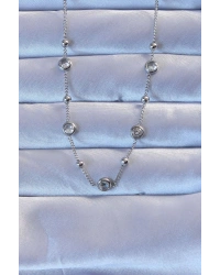 316L Çelik Gümüş Renk Zirkon Taşlı Top Zincirli Kolye