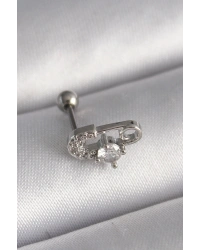 316L Çelik Gümüş Renk Zirkon Taşlı Toplu İğne Tragus Piercing