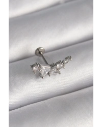 316L Çelik Gümüş Renk Zirkon Taşlı Tragus Piercing