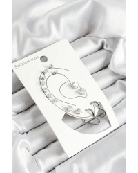 316L Çelik Kalp Figürlü Ve Zirkon Taşlı Gümüş Renk 7li Çift Kadın Küpe Set