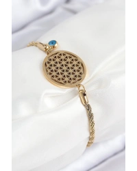 316L Çelik Nazar Boncuğu Detaylı Yaşam Çiçeği Model Gold Renk Kadın Bileklik