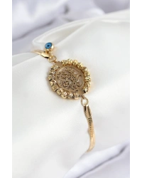 316L Çelik Nazar Boncuk Detaylı Hayat Ağacı Model İtalyan Zincir Gold Renk Kadın Bileklik