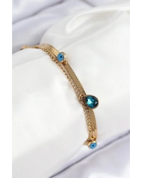 316L Çelik Nazar Boncuk Detaylı Mavi Zirkon Taşlı Model İtalyan Zincir Gold Renk Kadın Bileklik