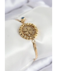 316L Çelik Nazar Boncuk Detaylı Yonca Model İtalyan Zincir Gold Renk Kadın Bileklik