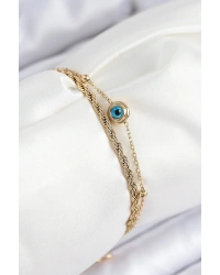 316L Çelik Nazar Boncuk Model Burgu Zincir Gold Renk Kadın Bileklik