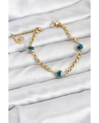 316L Çelik Nazar Model Gold Renk Kadın Bileklik