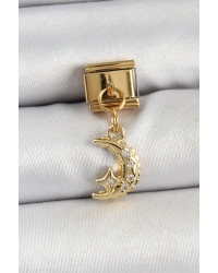 316L Çelik Sallantılı Zirkon Taşlı Ay Model Gold Renk Nomination Charm