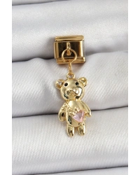 316L Çelik Sallantılı Zirkon Taşlı Ayıcık Model Gold Renk Nomination Charm