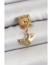 316L Çelik Sallantılı Zirkon Taşlı Balık Kuyruğu Model Gold Renk Nomination Charm