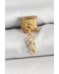 316L Çelik Sallantılı Zirkon Taşlı Çiçek Model Gold Renk Nomination Charm