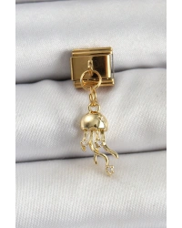 316L Çelik Sallantılı Zirkon Taşlı Deniz Anası Model Gold Renk Nomination Charm