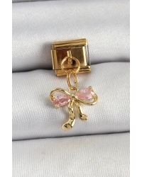 316L Çelik Sallantılı Zirkon Taşlı Fiyonk Model Gold Renk Nomination Charm