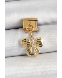 316L Çelik Sallantılı Zirkon Taşlı Fiyonk Model Gold Renk Nomination Charm