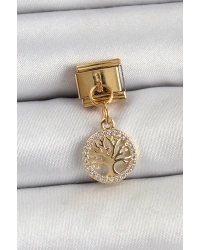 316L Çelik Sallantılı Zirkon Taşlı Hayat Ağacı Model Gold Renk Nomination Charm