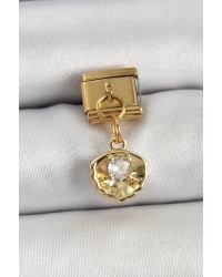 316L Çelik Sallantılı Zirkon Taşlı İstiridye Model Gold Renk Nomination Charm