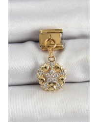 316L Çelik Sallantılı Zirkon Taşlı Kalp Detaylı Yıldz Model Gold Renk Nomination Charm